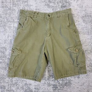 Free World Cargo Shorts Mens 33 Green Olive Distressed Camp Baggy 90s Skater